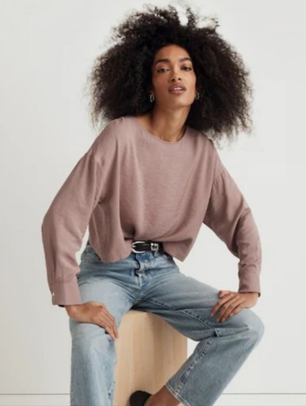Madewell Relaxed Tulip-Back Long Sleeve Top in Evening Mauve Womens Medium